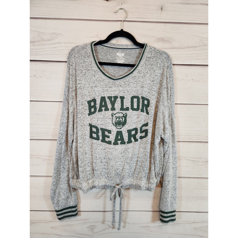 Concepts Sport Women XL Gray Baylor Bears Top Long Sleeve Drawstring Hem Graphic